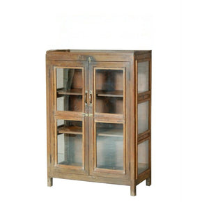 30 inch Wide Vintage Glass Door Teak Wood Cabinet With Glass