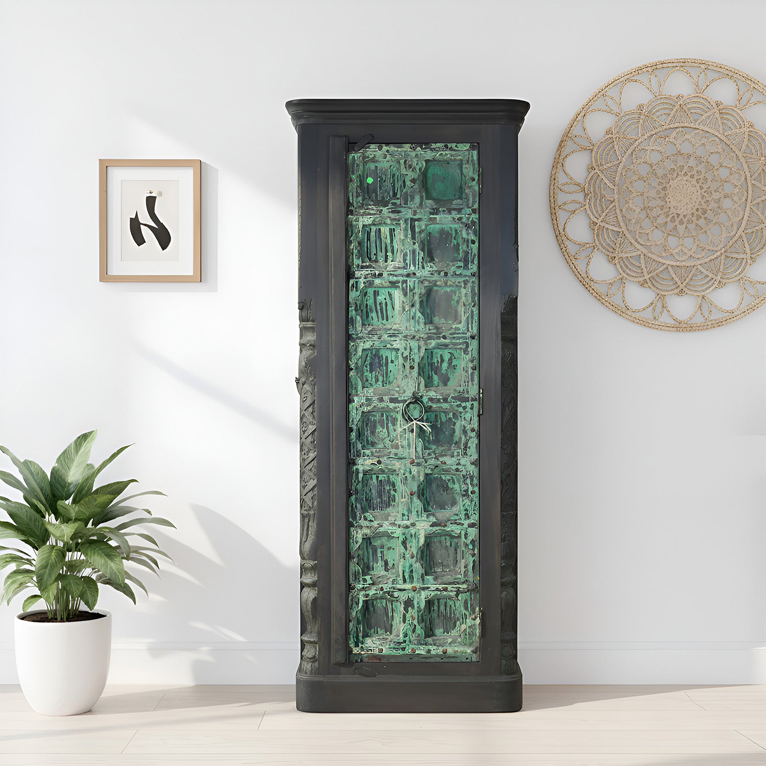 Two Tone Distressed Finished Farmhouse 72 in. Tall Storage Cabinet With 3 Shelves