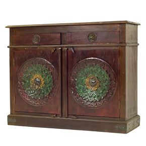 Solid Wood Lotus Carved Mandala 2-Door 47" Wide Cabinet
