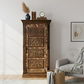 Vintage Carved Single Door 58" Tall Distressed Armoire