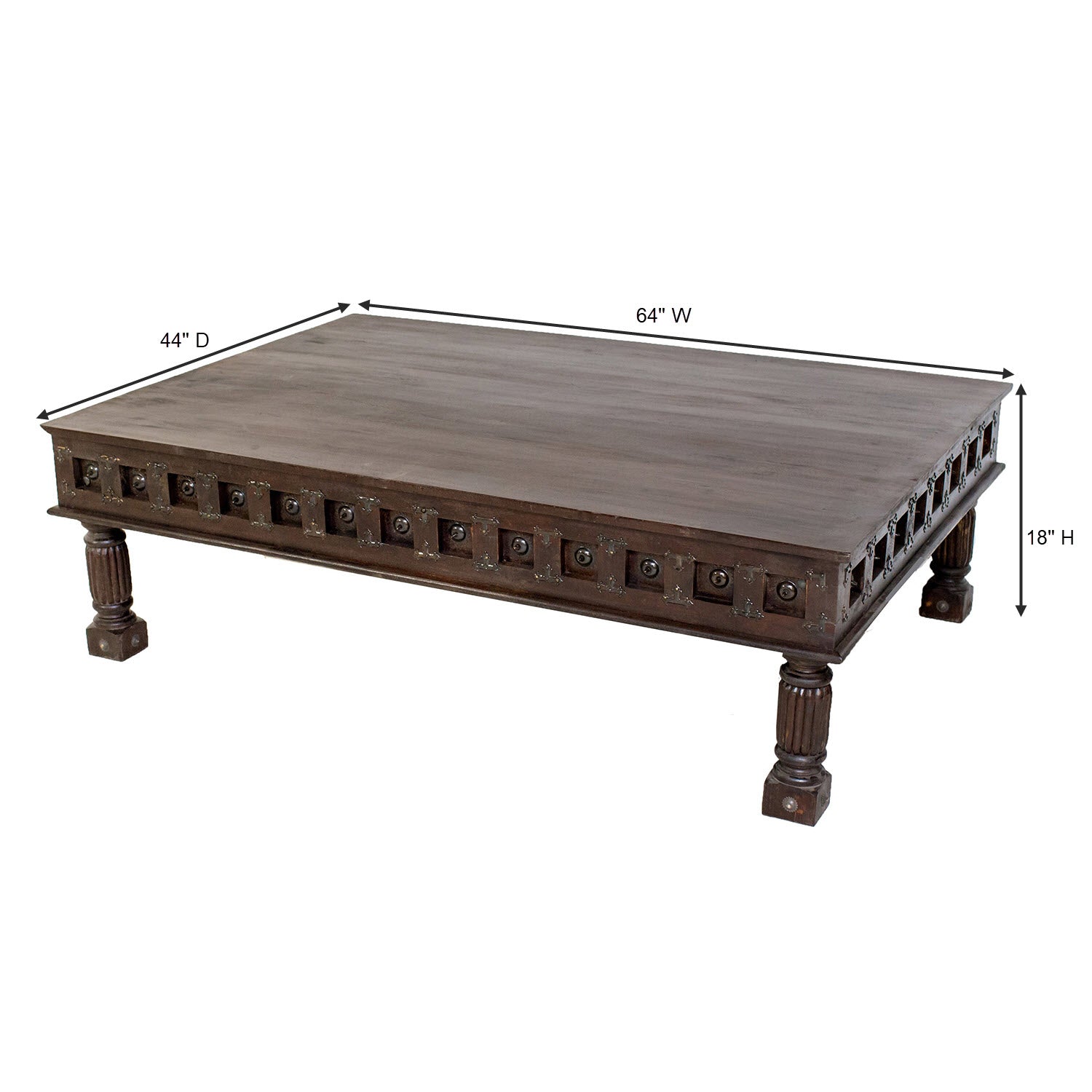 Handcrafted Eclectic Solid Wood 64 in. X 44 in. Large Coffee Table