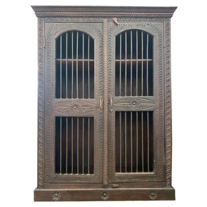 Ornately Hand Carved 45 in. Wide Armoire With Iron Grill Doors