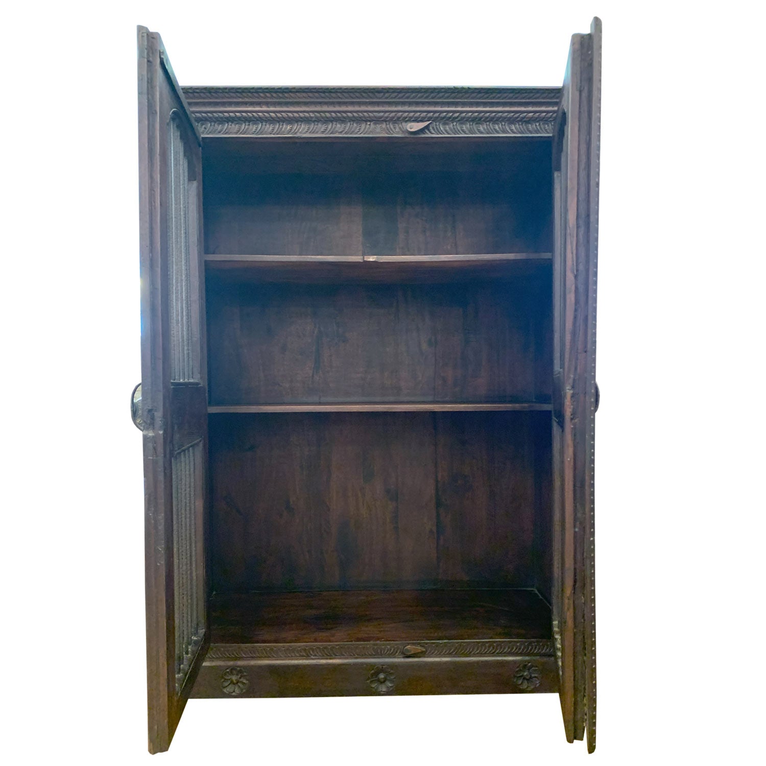 Ornately Hand Carved 45 in. Wide Armoire With Iron Grill Doors