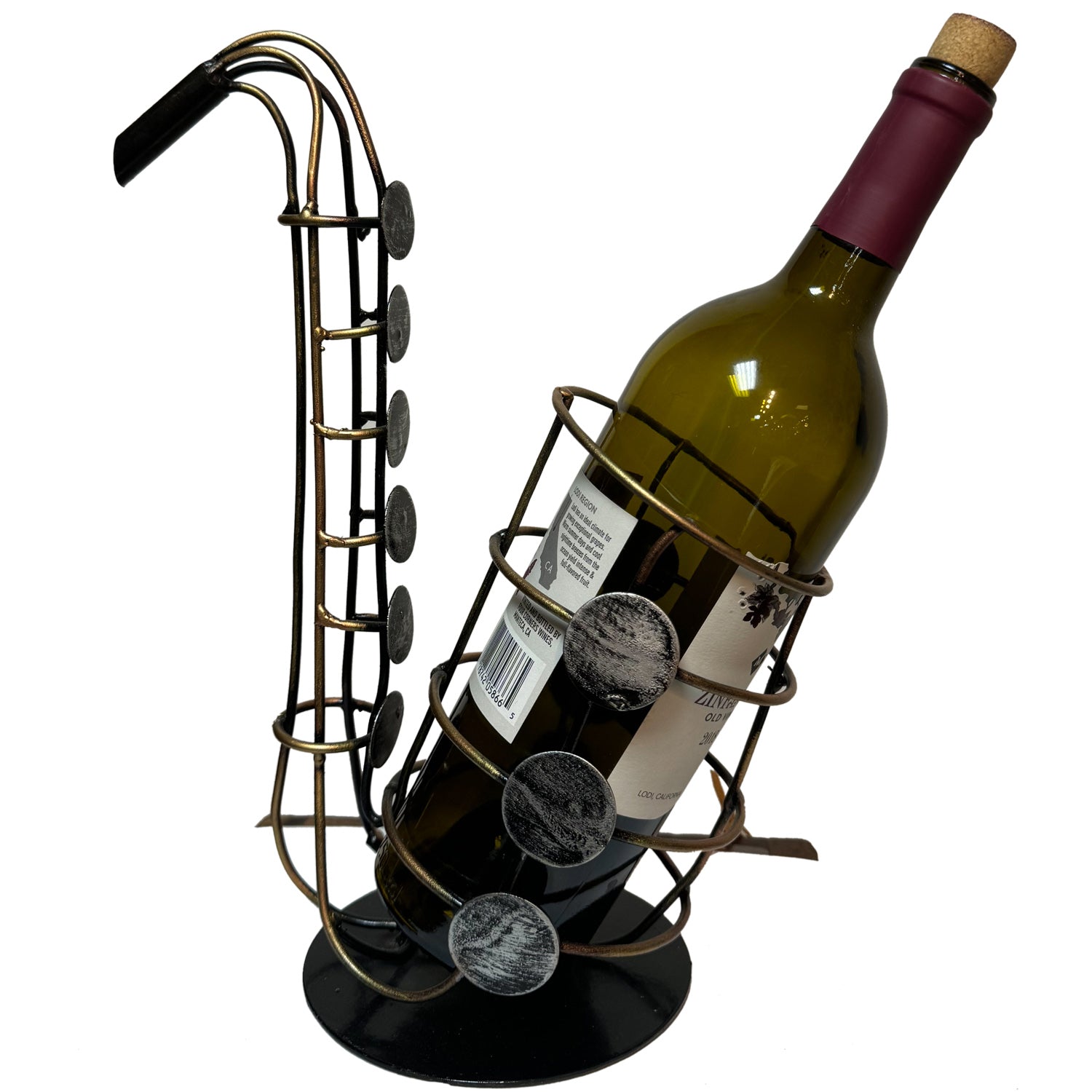 Eclectic Metal Wine Bottle Holder -  Saxophone Shaped