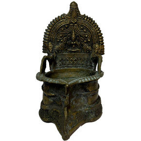 Antique Brass Oil Lamp With Embossed "Lakshmi"