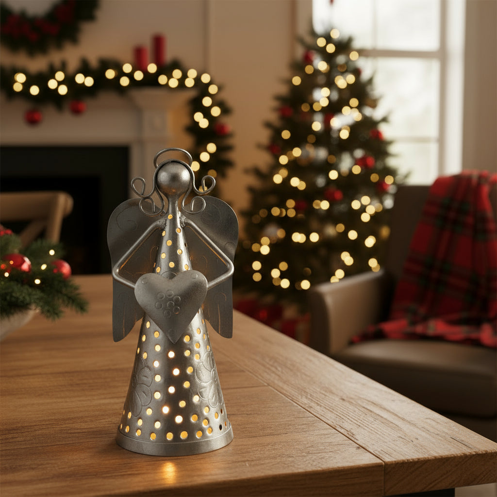 Eclectic Handmade Metal Angel Candle Holder Christmas Decor