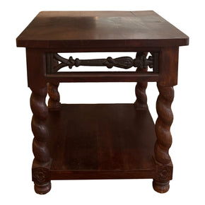 22 in. Square Solid Wood End Table With Iron Grill