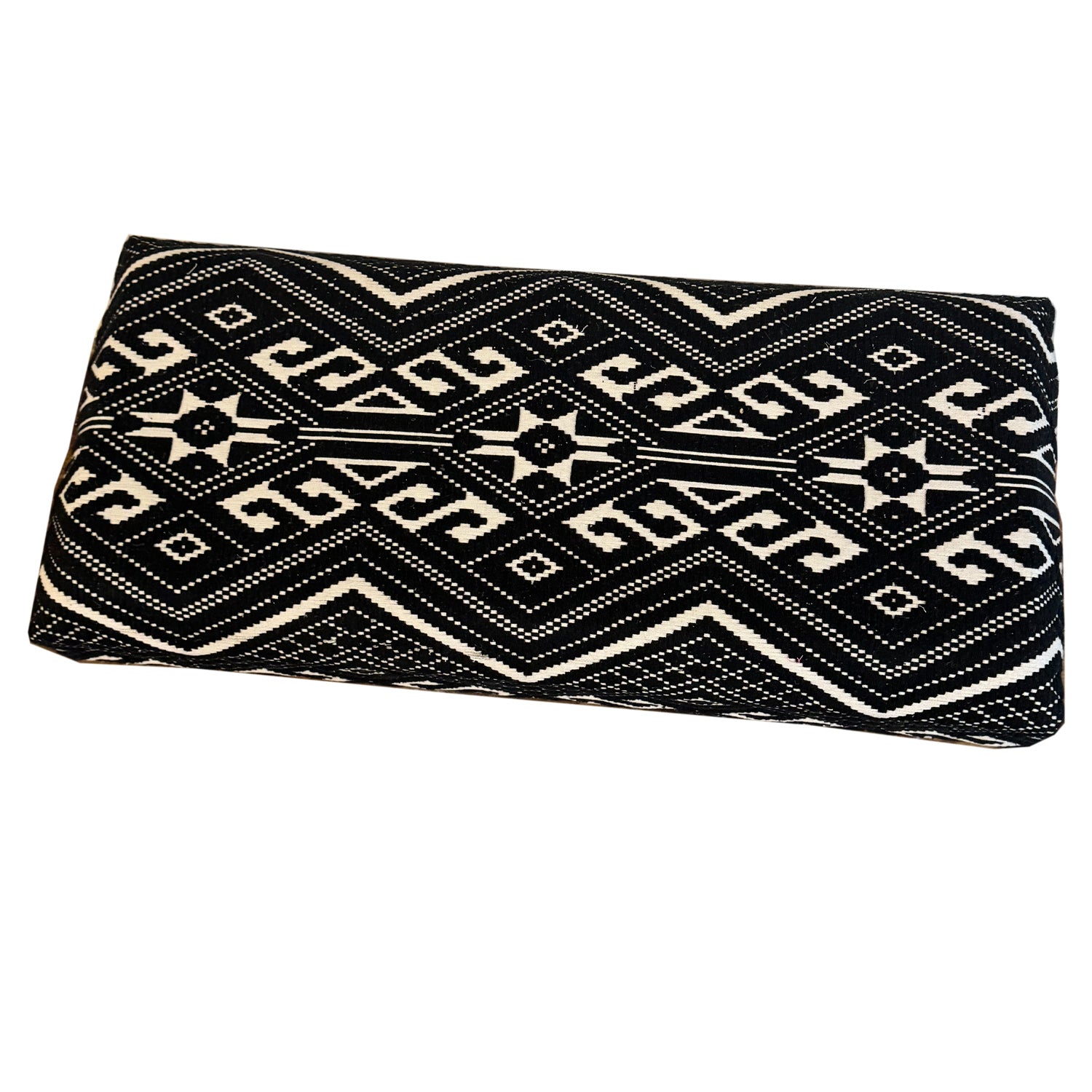 36 in. Long Southwestern Black White Upholstered Bench With Wooden Legs