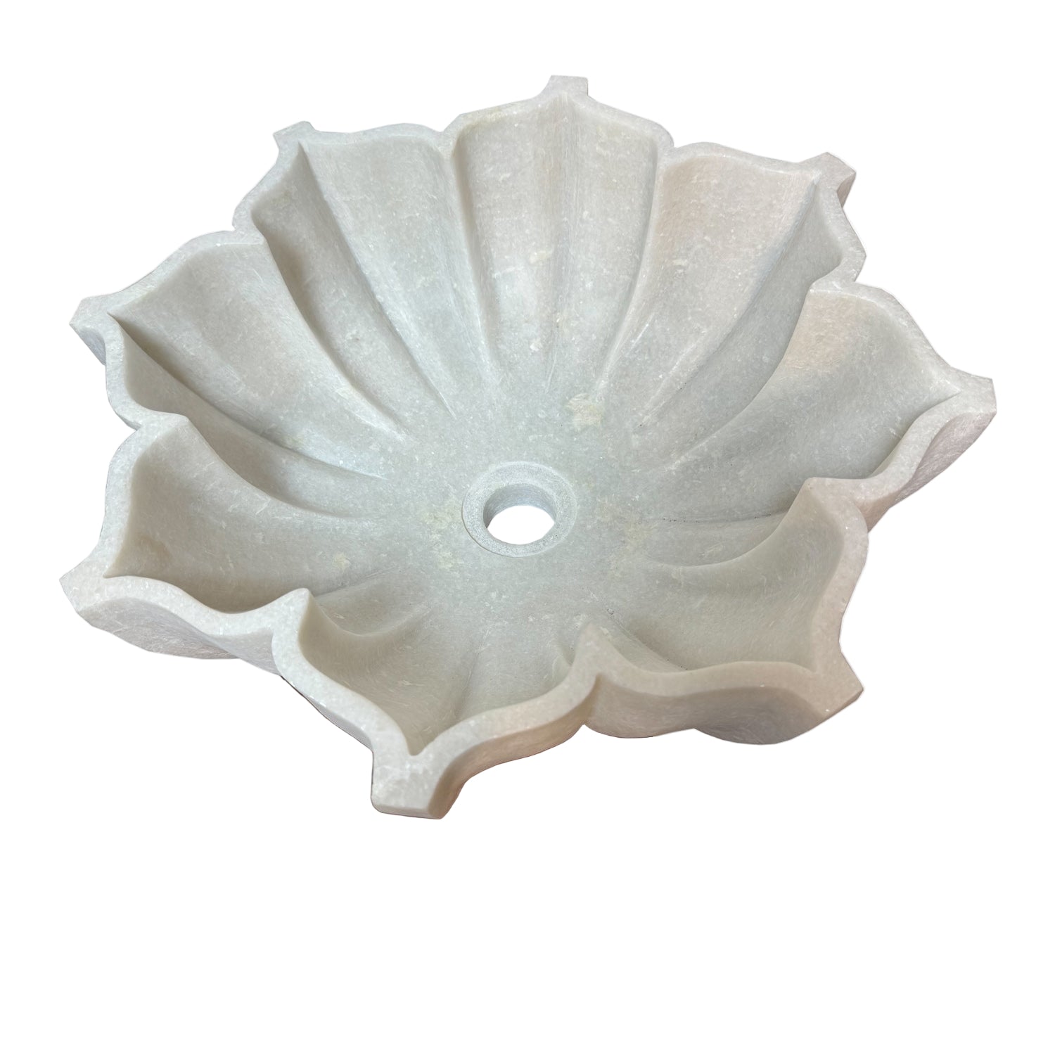 Handcarved White Marble 16 in. Lotus Shaped Vessel Sink