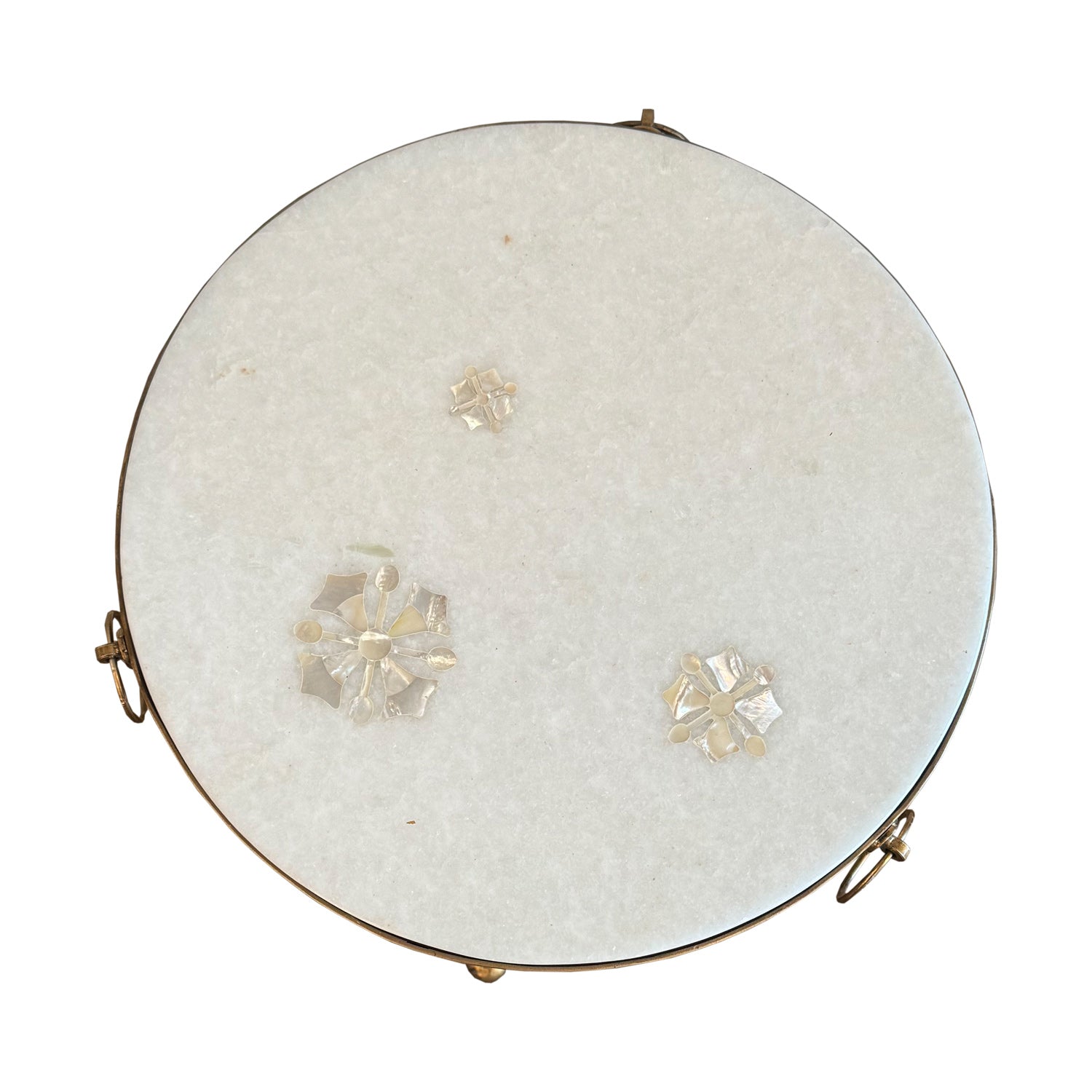 18 in. Round Metal End Table With White Marble and Mother Of Pearl Inlay