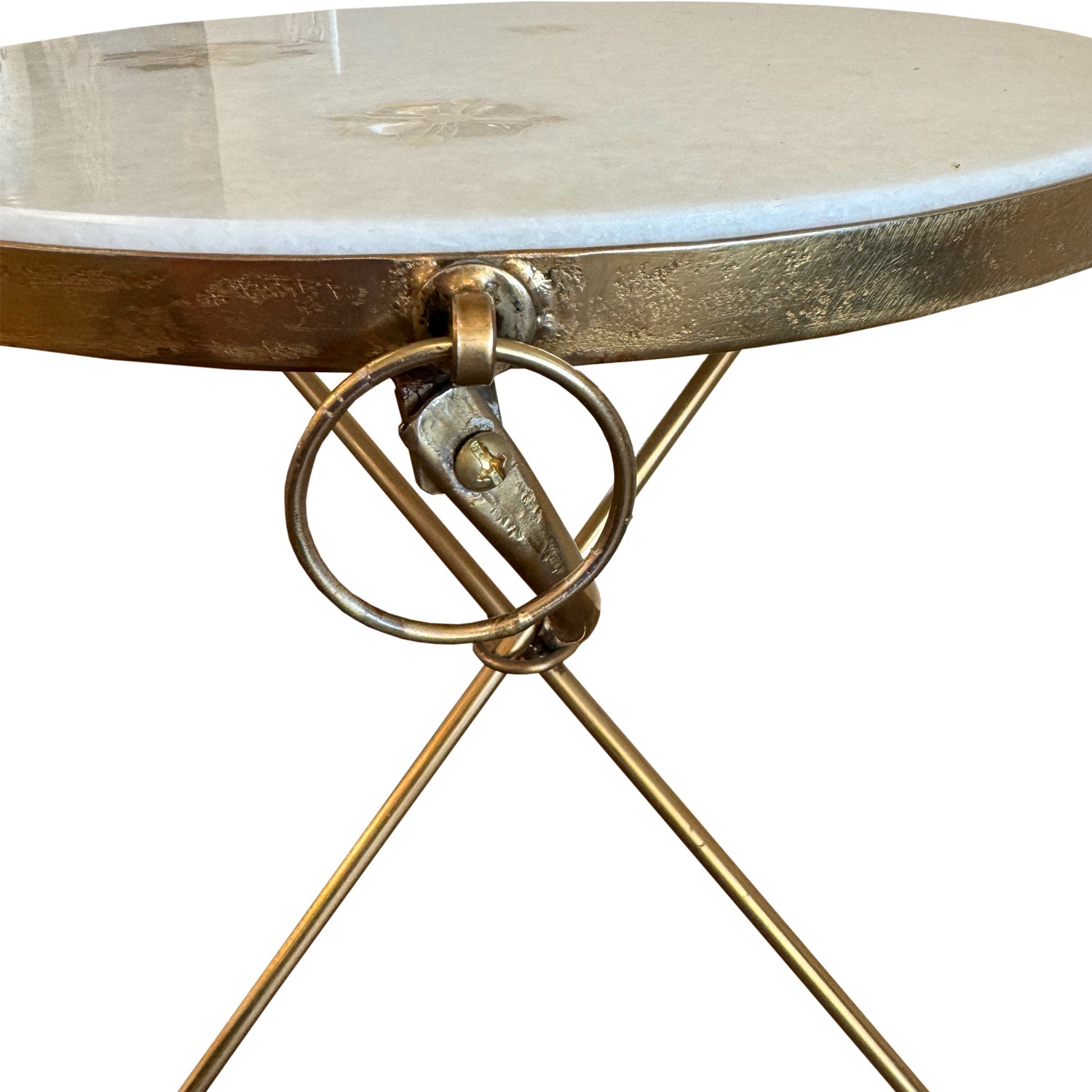 18 in. Round Metal End Table With White Marble and Mother Of Pearl Inlay