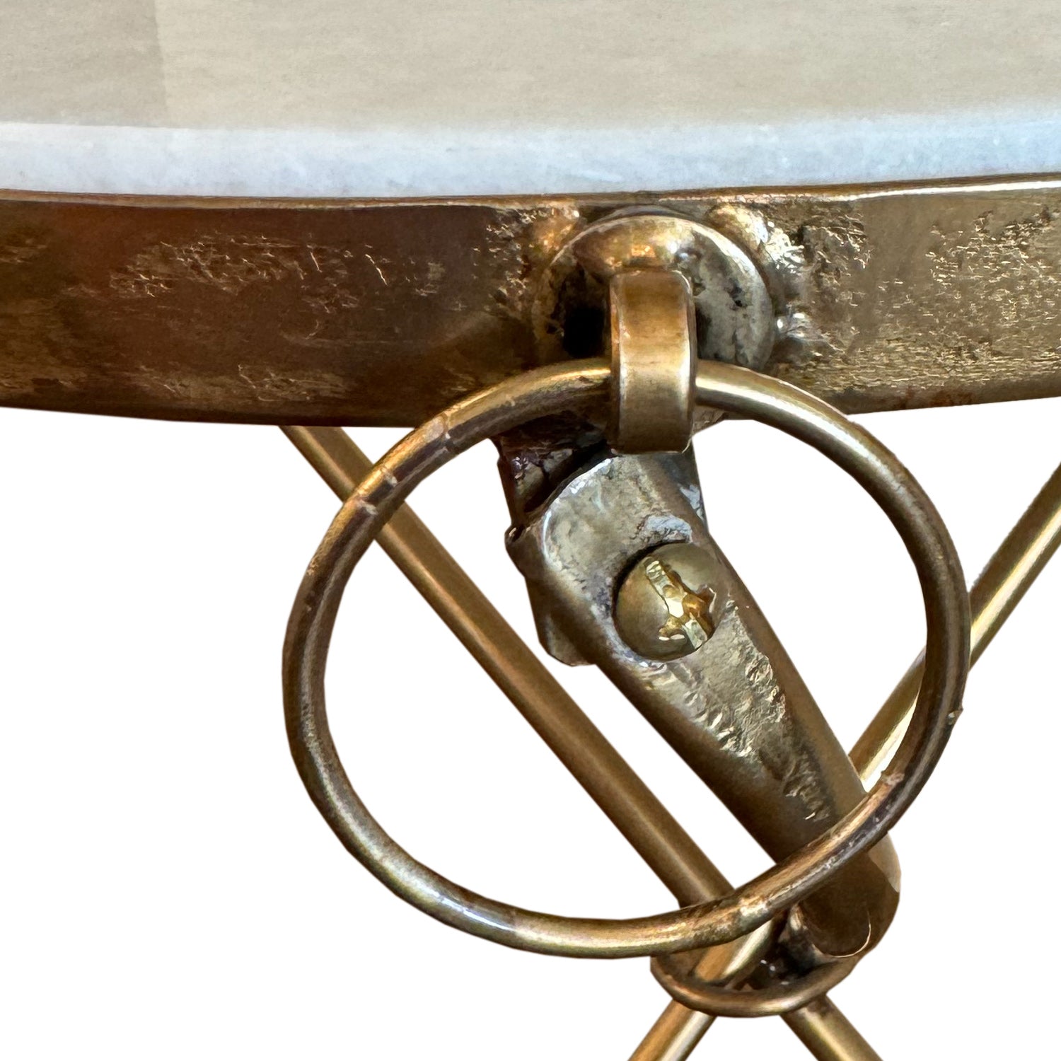 18 in. Round Metal End Table With White Marble and Mother Of Pearl Inlay