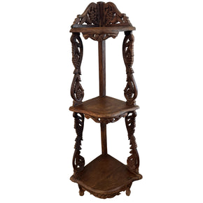 Vintage Hand Carved Solid Wood 54 inch Tall Display Shelving Unit