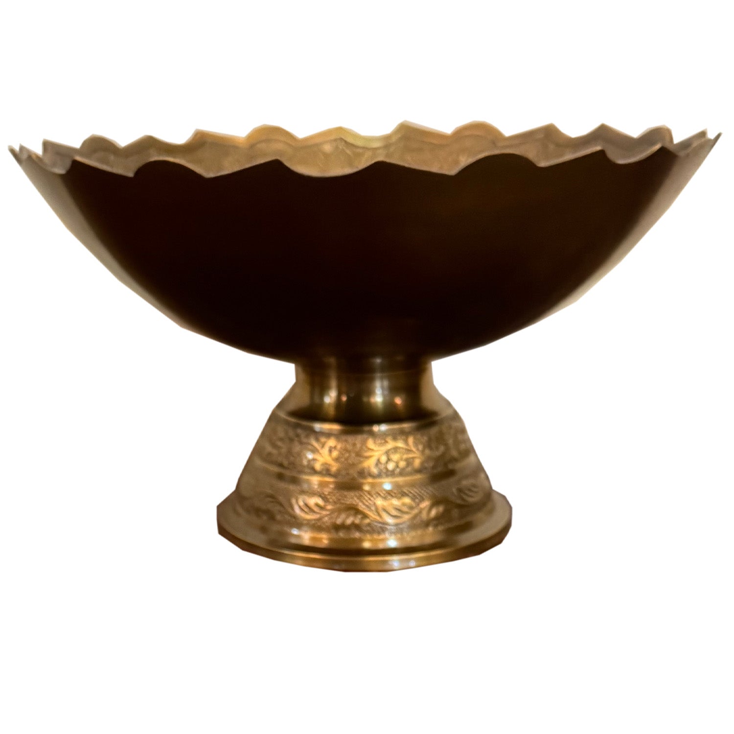 Vintage Handmade Etched 9 in. Round Brass Bowl