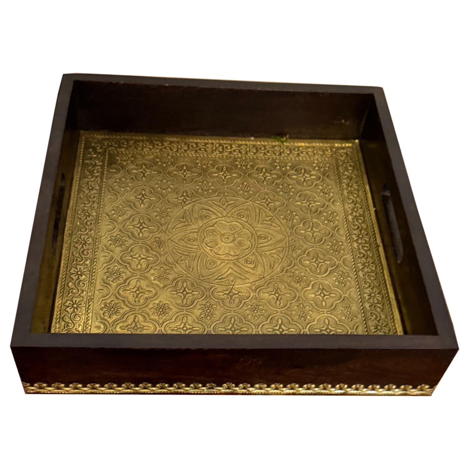 Solid Wood tray Beautiful Accented with Hand Embossed Brass Foil