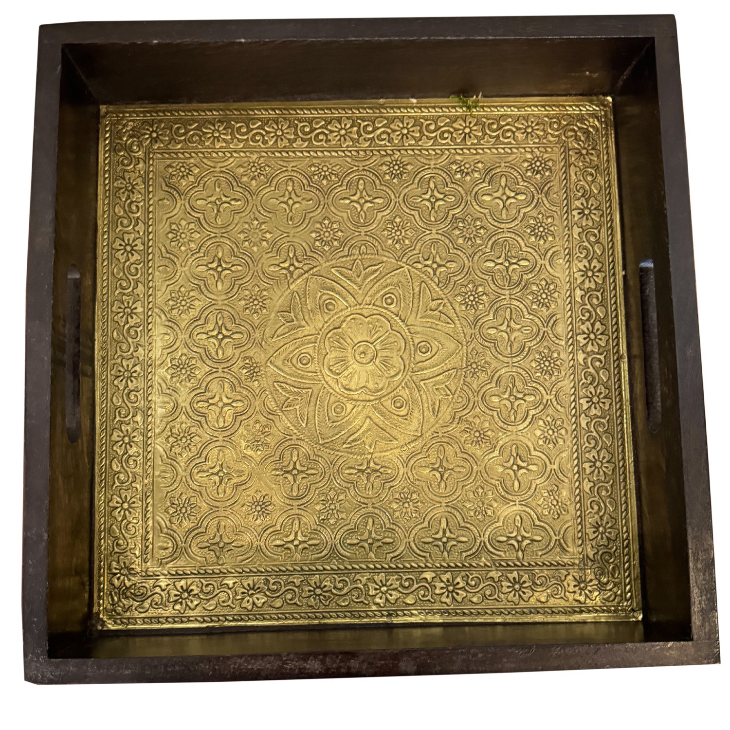 Solid Wood tray Beautiful Accented with Hand Embossed Brass Foil