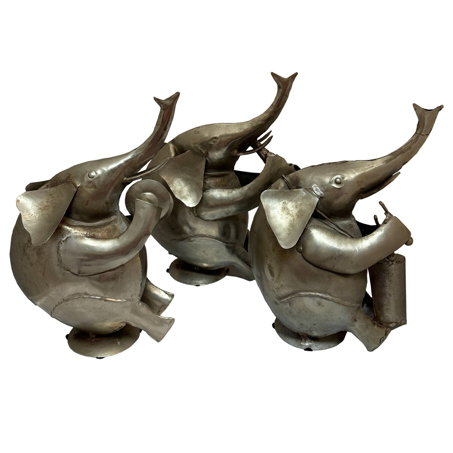 Eclectic Vintage Metal Elepahnts Playing Musical Instruments - Set Of 3