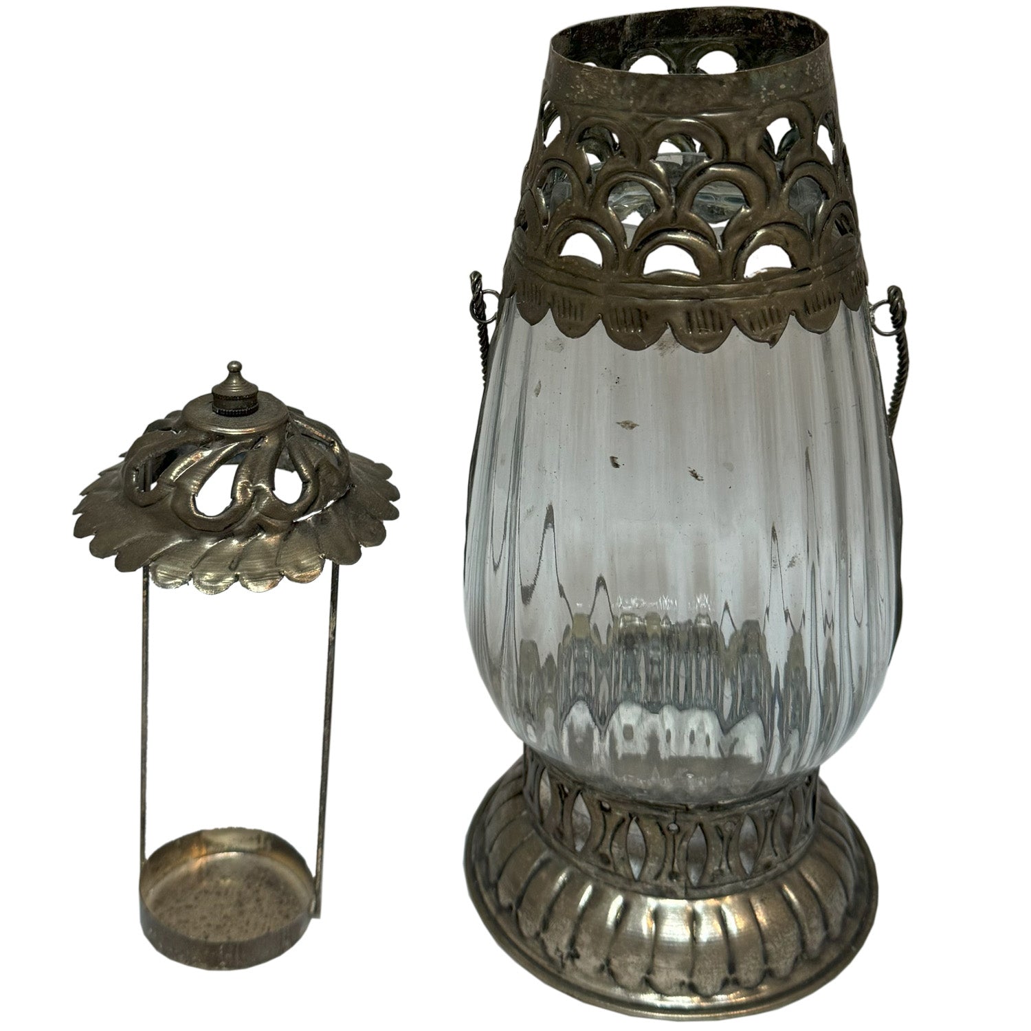 Hand Crafted Metal 2 Glass Lantern Tea Light Holder