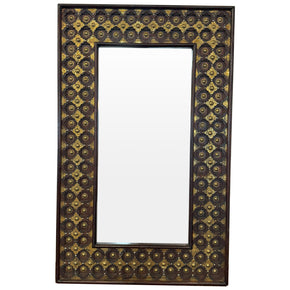 Ornate Wooden 30 in. x 47 in. Rectangle Mirror With Brass Accents