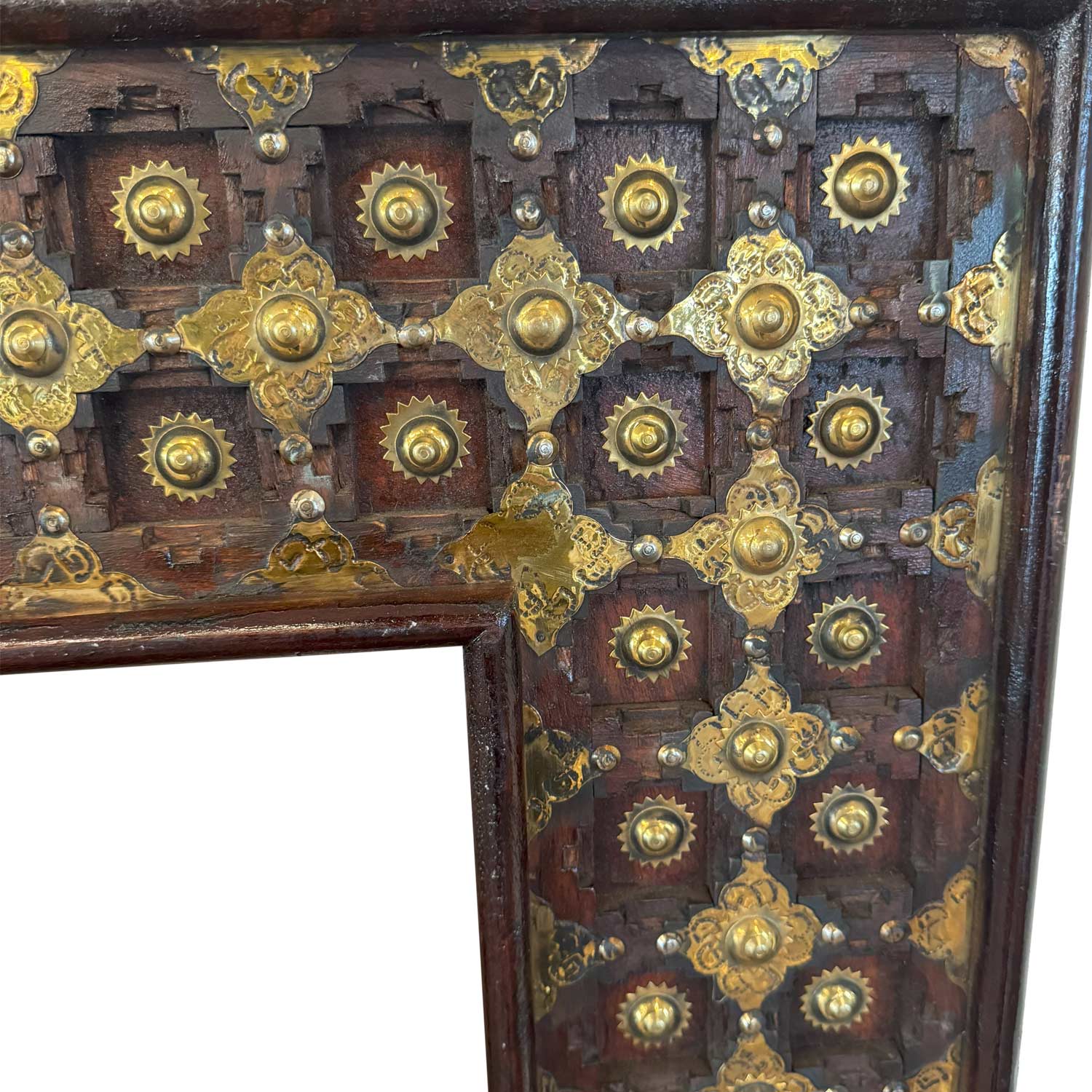 Ornate Wooden 30 in. x 47 in. Rectangle Mirror With Brass Accents