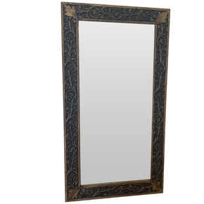 Vintage 24" x 50" Carved Floral Wooden Decorative Mirror