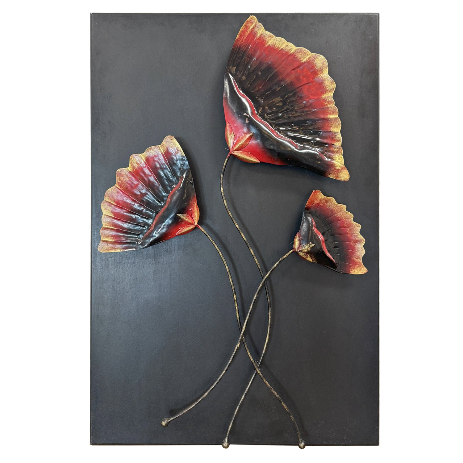 Artistically Handcrafted Metal Floral Wall Art On 24 in. X 36 in. Wood Base