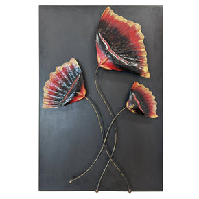Artistically Handcrafted Metal Floral Wall Art On 24 in. X 36 in. Wood Base