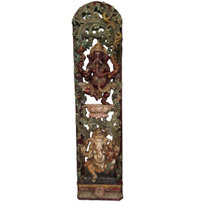 Artistically Hand Painted Solid Wood Carved 72 in. Tall Ganesha Statue