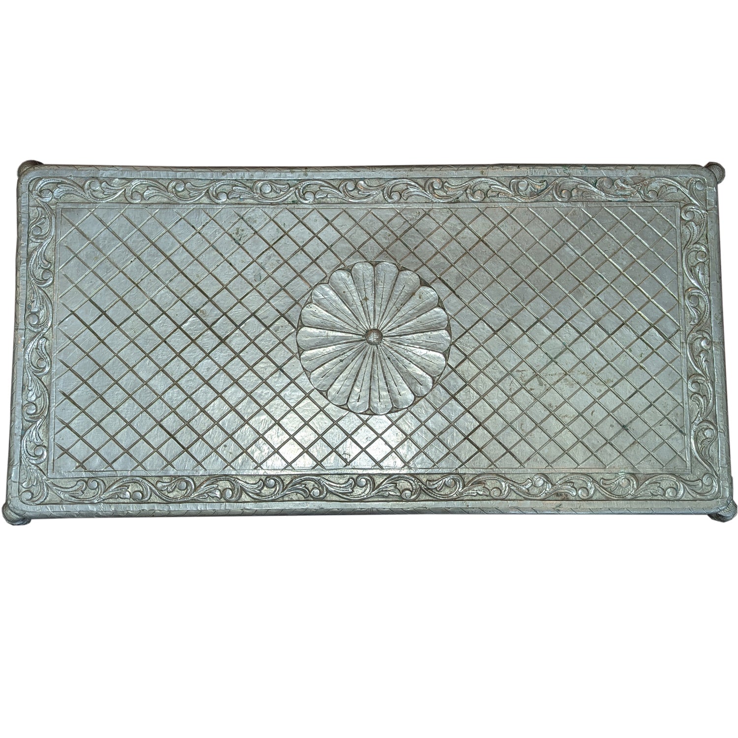 Vintage Hand Carved Metal Cladded SIlver