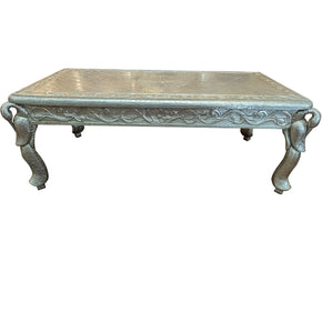 Vintage Hand Carved Metal Cladded SIlver "Maharaja" Coffee Table