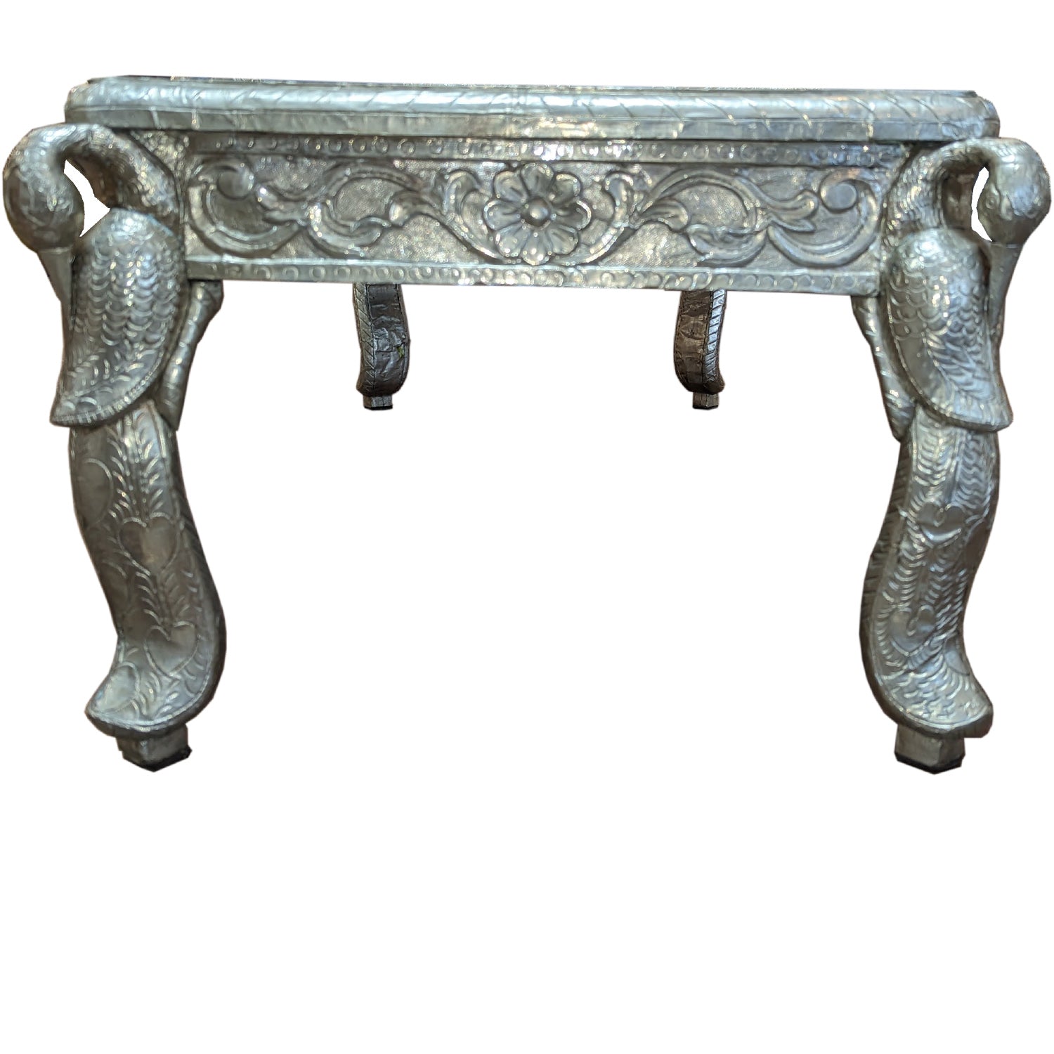 Vintage Hand Carved Metal Cladded SIlver