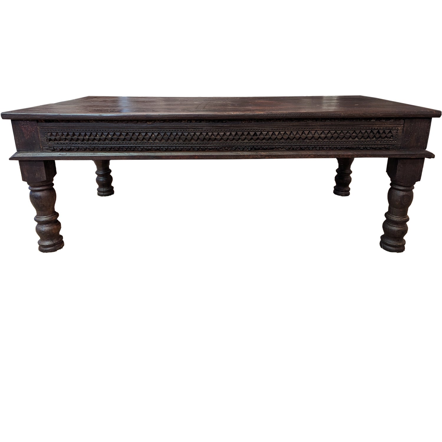Transitional Style Solid Wood Carved Border Rectangle Coffee Table
