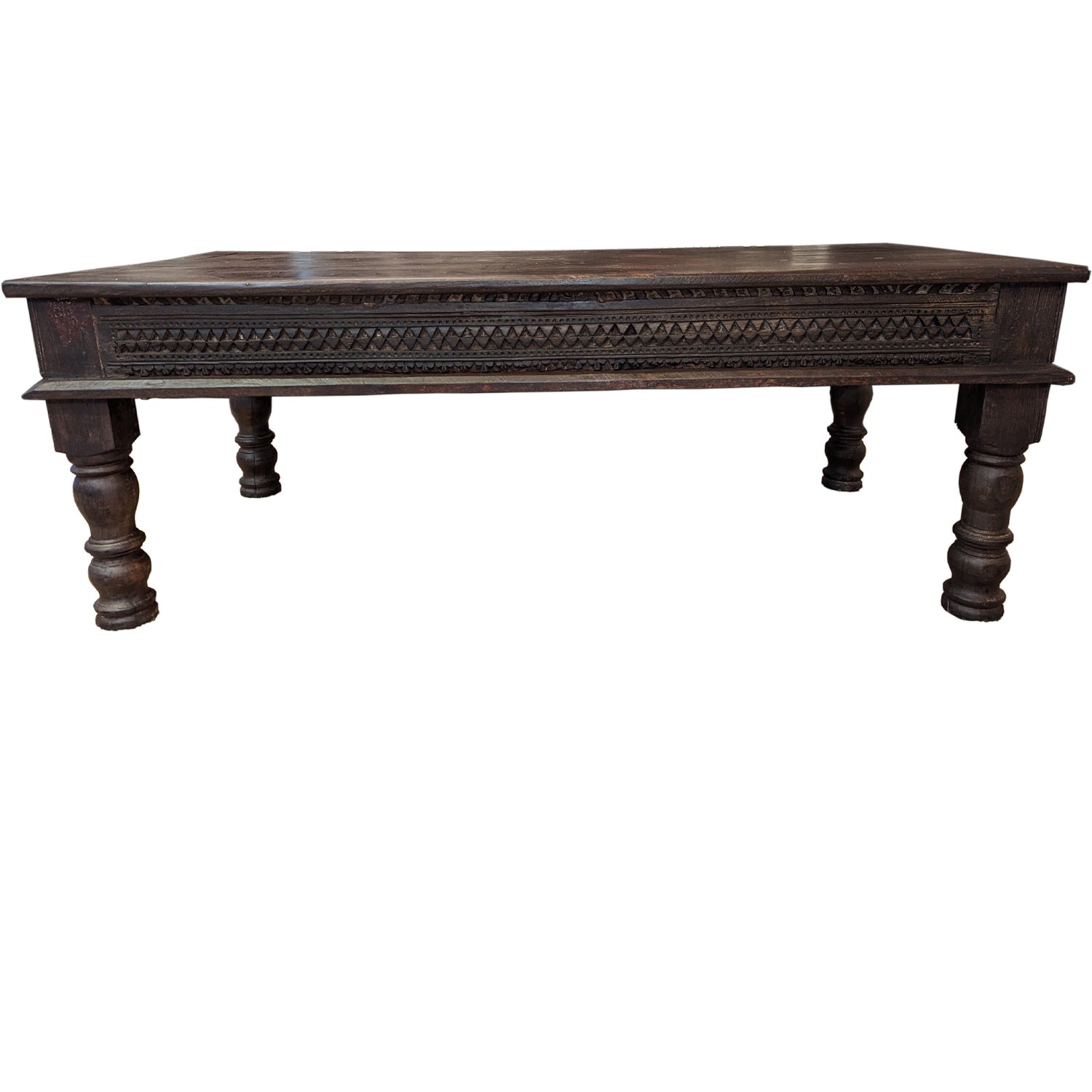 Transitional Style Solid Wood Carved Border Rectangle Coffee Table