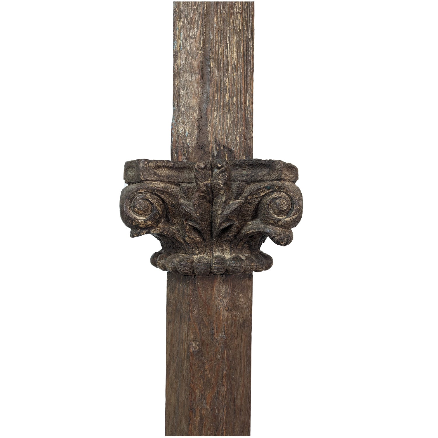 Mid 1900s Hand Carved Freestanding Teak Wood Columns - Set of 2