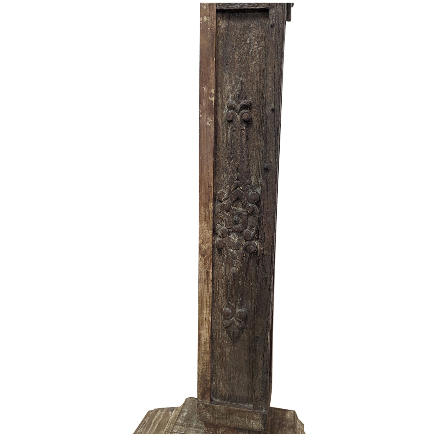 Mid 1900s Hand Carved Freestanding Teak Wood Columns - Set of 2