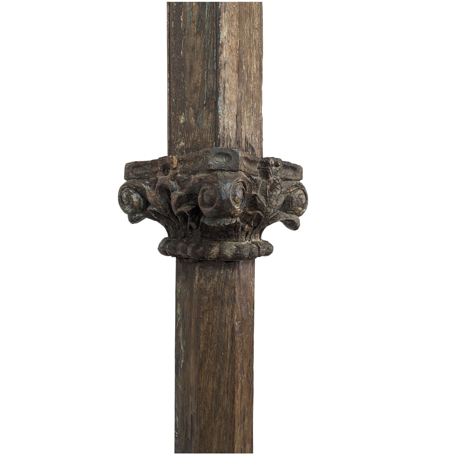 Mid 1900s Hand Carved Freestanding Teak Wood Columns - Set of 2