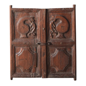 Vintage Carved Teak Wood Window Wall Art With Original Latch