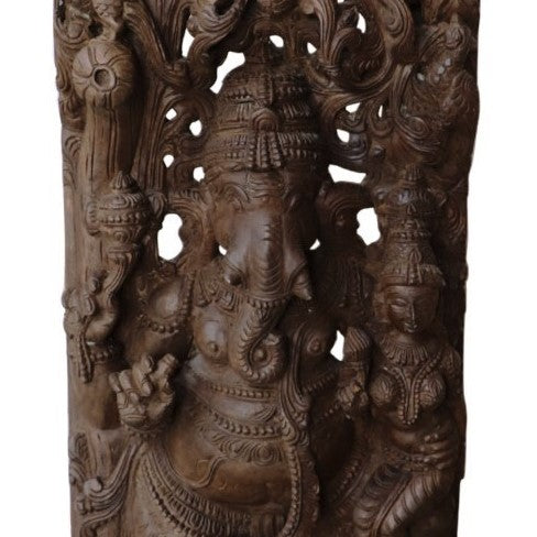 Hand Carved Solid Wood Dancing Ganesha 38 in. Tall Statue