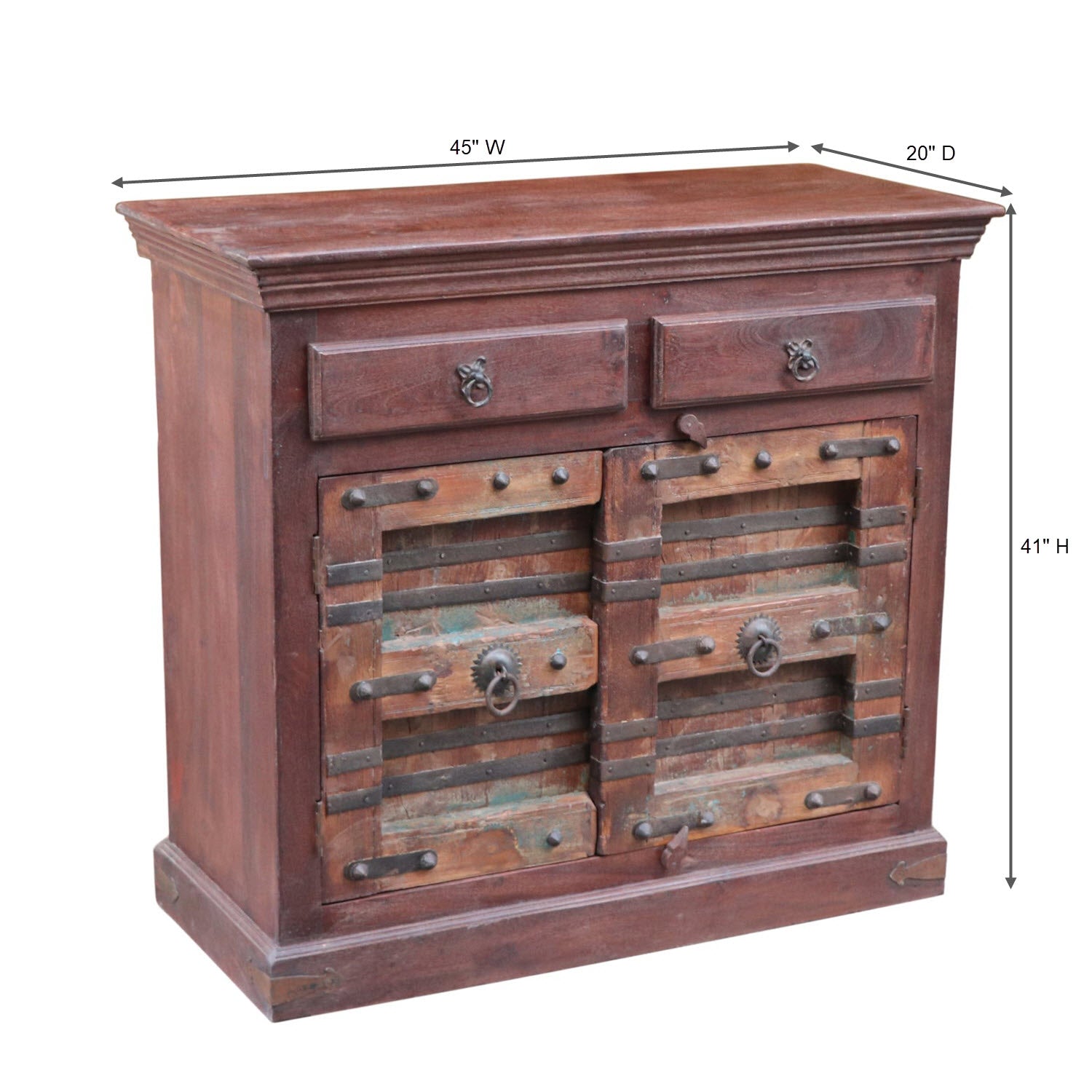 45 in. Wide Rustic Antique 2-Door Buffet Cabinet With Drawers