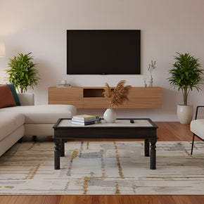 Carved Wooden Panel Inset Two-Tone 36" x 24" Coffee Table