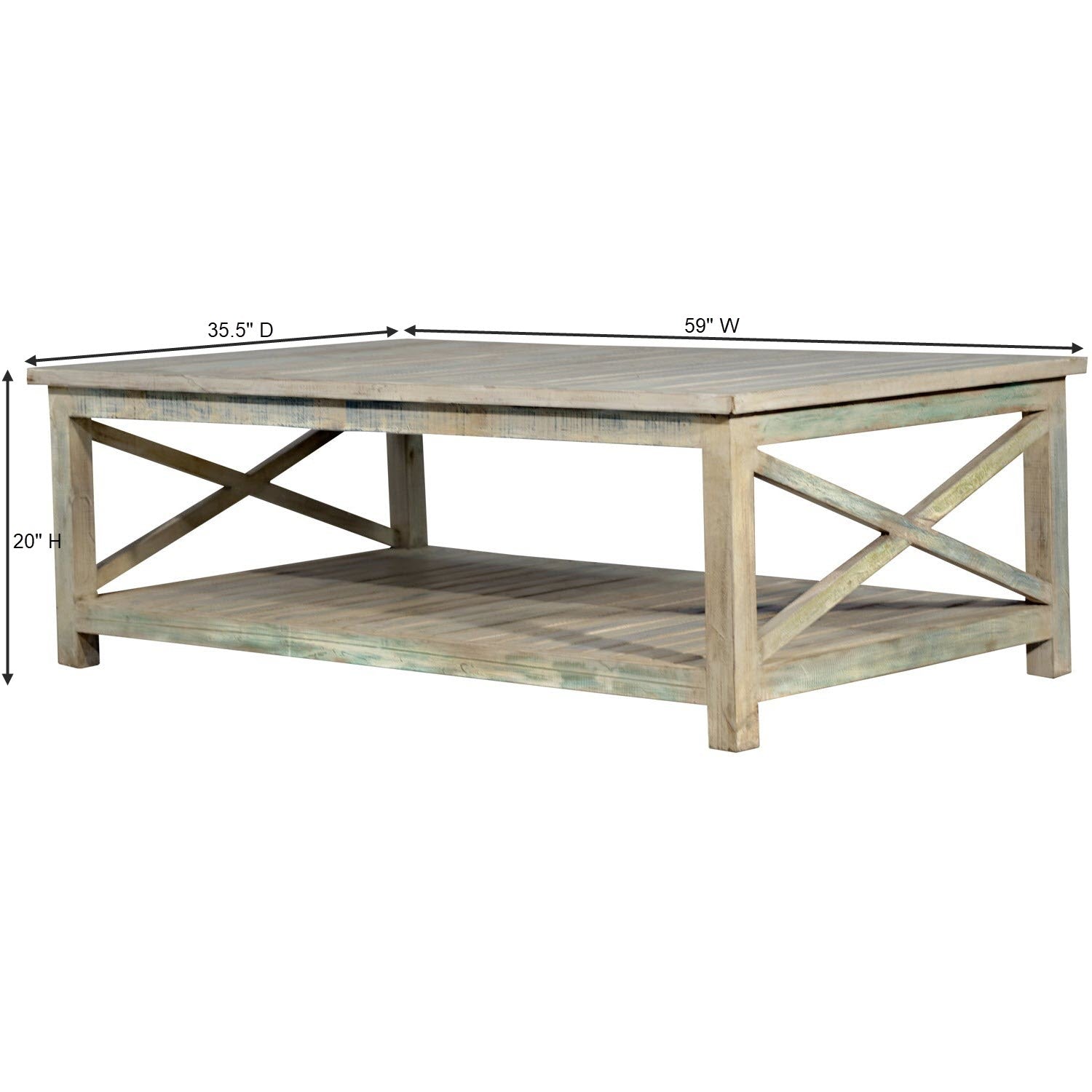 Distressed Reclaimed Wood Coastal Style Large Rectangle Coffee Table