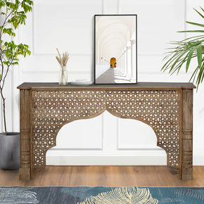 Mediterranean Style Carved Lattice Arch Solid Wood 75" Long Console