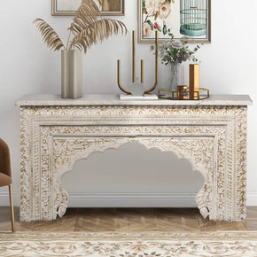 Mediterranean Style Carved Arch Solid Wood 60" Long Console Sofa Table
