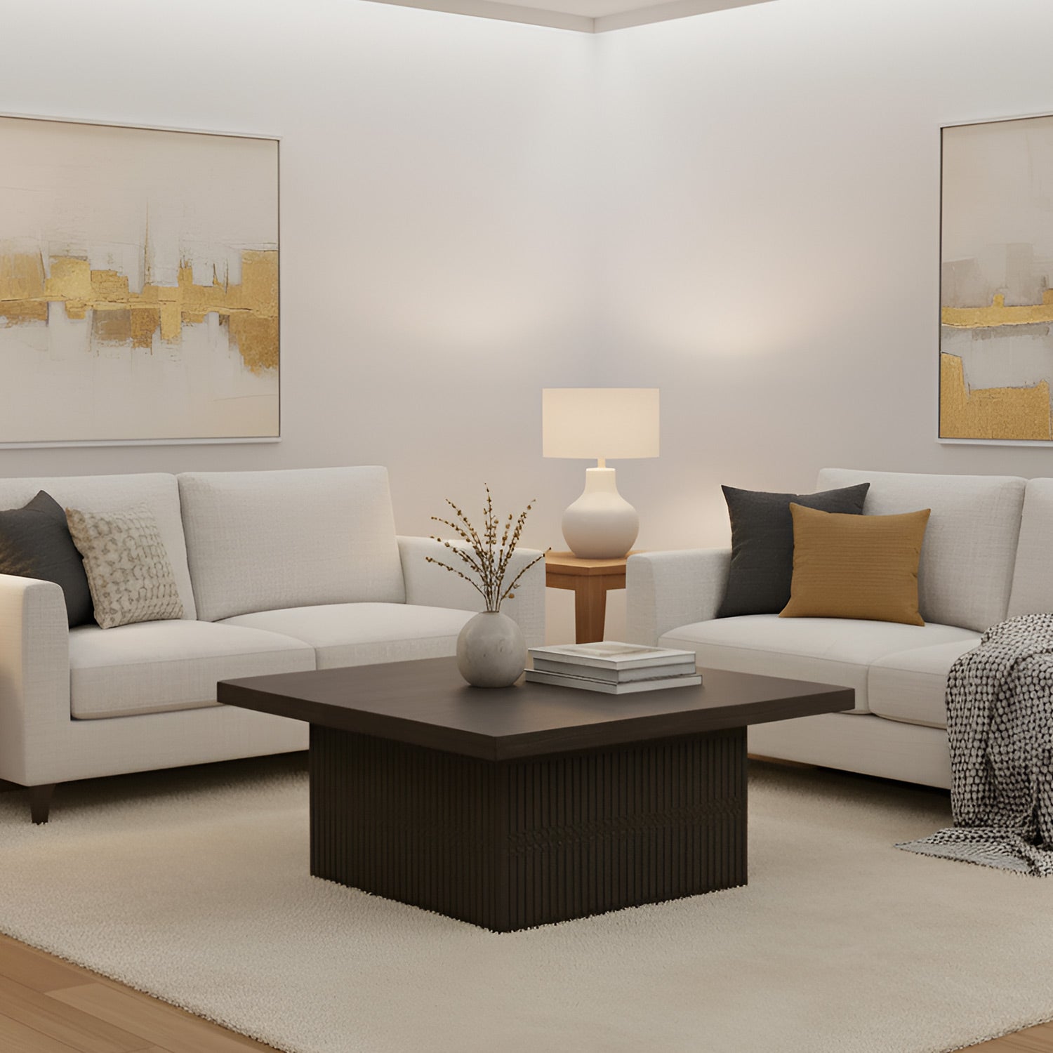 Modern Ash Gray Rib Carved Solid Wood 40