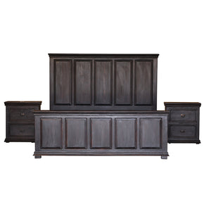 Modern Solid Wood Panel Dark Walnut Finish King Bed With Nightstands