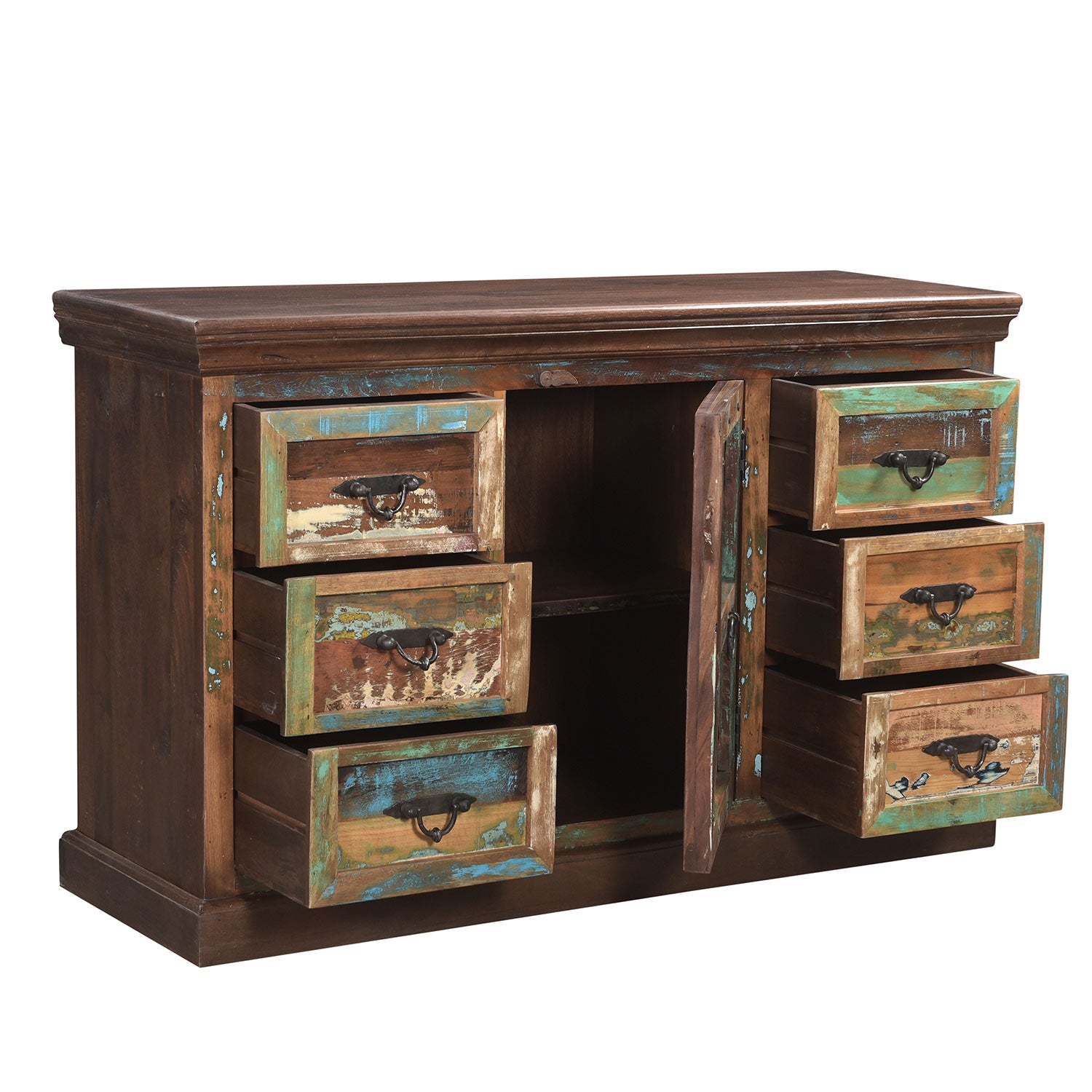 Farmhouse Style Distressed Painted Solid Wood 6 Drawers Bedroom Dresser