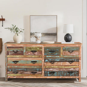 Farmhouse Style Reclaimed Wood 72 in. Long 8-Drawers Bedroom Dresser