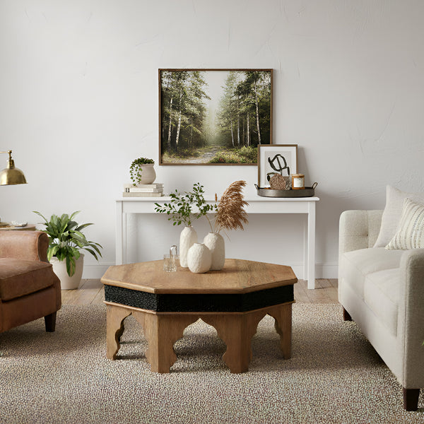 Mediterranean Style Solid Wood Hexagon Small Coffee Table With