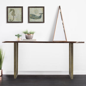 Modern Live Edge Solid Wood Top Console With Chrome Base