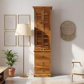 Transitional Style 84 in. Tall Solid Wood Louvered Shutter Armoire With 3- Drawers